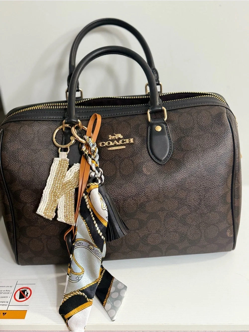 Coach large Rowan satchel in walnut and black with Gold Hardware